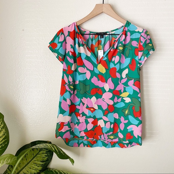 J. Crew Tops - J Crew | Confetti Floral Drapey V Neck Blouse